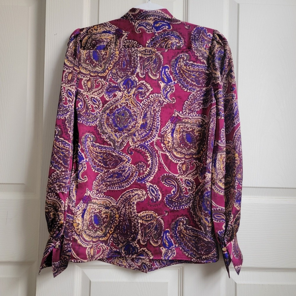 Lauren Ralph Lauren Black Label Paisley Satin Charmeuse‎ Tie-Neck Blouse Small - Picture 4 of 12